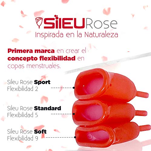 Copa Menstrual Sileu Cup Rose - Modelo de iniciación sencillo de colocar - Ayuda a prevenir infecciones urinarias y la cistitis - Talla S, Rojo, Flexibilidad Soft