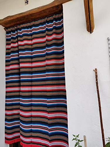 Cortina Alpujarreña Rustica,(160 x 215 cm), Azules Color 606 Hecha en España, Fibra Natural de algodón - Cortina para Puerta Exterior mosquitera y Parasol