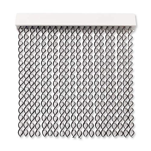 Cortinas Exterior Puerta de Cordon | 72 Tiras Plastico PVC y Barra Aluminio | Ideal para Terraza y Porche | Antimoscas | Transparente-Negro | 210 * 90