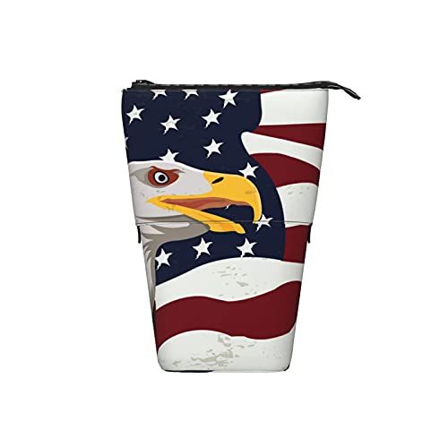 COSNUG Estuche para lápices con diseño de águila retro con bandera de Estados Unidos, soporte telescópico, papelería de pie, bolsa de cosméticos portátil