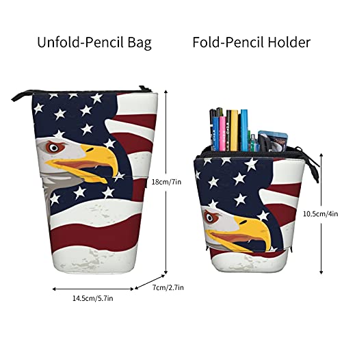 COSNUG Estuche para lápices con diseño de águila retro con bandera de Estados Unidos, soporte telescópico, papelería de pie, bolsa de cosméticos portátil