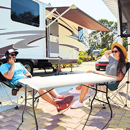 COSTWAY Mesa Plegable 153 x 74 x 74 cm para Jardín Camping Picnic Fiesta BBQ Playa Mesa Portátil para Exterior Al Aire Libre Carga Máxima 150 kg