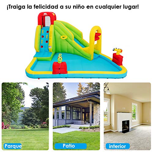 COSTWAY Parque Acuático Centro Juegos Hinchable con Tobogán 400x335x230cm Piscina para Niños Sin Soplador
