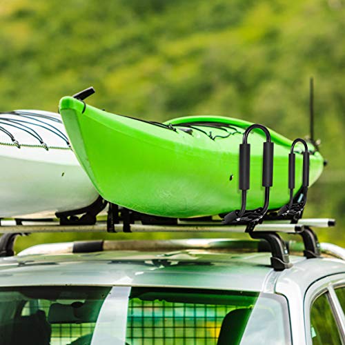 COSTWAY Set de 4 Soporte para Kayak en Coche Barras Rack de Kayak Transporte con 4 Correa de Seguridad