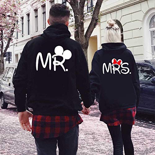Couple Camp Pareja Sudadera con Capucha King Queen Mr Mrs Hoodie - 1x Suéter Mujer Negro S