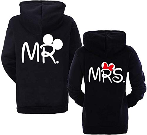 Couple Camp Pareja Sudadera con Capucha King Queen Mr Mrs Hoodie - 1x Suéter Mujer Negro S