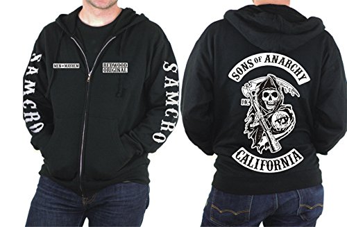COWRIES AND SHELLS - Sudadera con capucha y diseño de la serie "Sons of Anarchy" con texto en inglés «Redwood Original» y «Men of Mayhem», tallas de la S a la 5XL, negro, Small