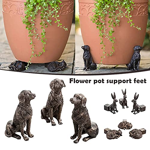 Crazyfly 3 piezas de pie de maceta, estatua de perro/gato/conejo, maceta de pie soporte hecho a mano decoración de jardín