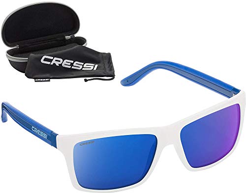 Cressi Rio Sunglasses Gafas de Sol Deportivo Polarizados, Unisex Adultos, White Azul/Lentes espejadas Azul, Talla única