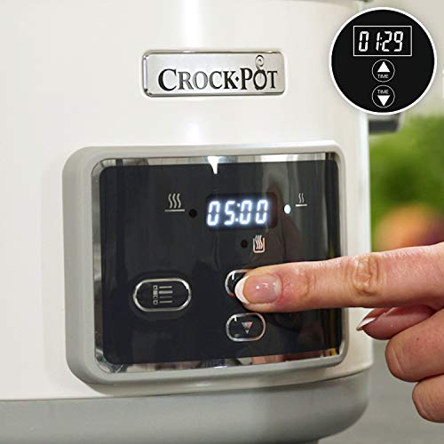 Crock-Pot Duraceramic CSC026X Olla de cocción lenta digital, recipiente compatible con fuego e inducción, 5 litros, Acero Inoxidable, Blanco