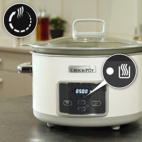 Crock-Pot Duraceramic CSC026X Olla de cocción lenta digital, recipiente compatible con fuego e inducción, 5 litros, Acero Inoxidable, Blanco