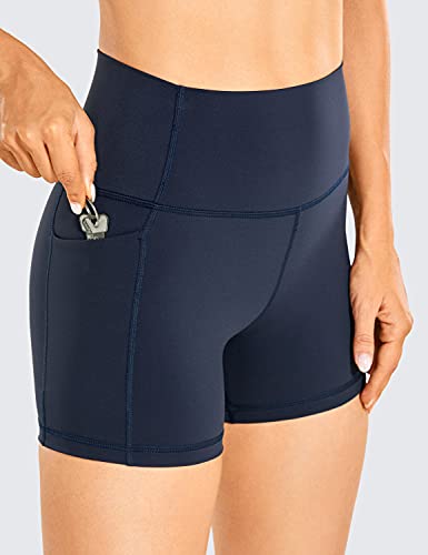 CRZ YOGA Mujer Shorts Motociclista Shorts-10/13/ 15 cm Shorts Deportivos Cintura Alta Yoga Shorts con Bolsillos Azul Marino - 4'' 38