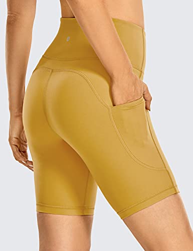 CRZ YOGA Women's Brushed Naked Feeling Biker Shorts 20cm - High Waist Matte Yoga Workout Shorts with Pockets Amarillo Suave 42