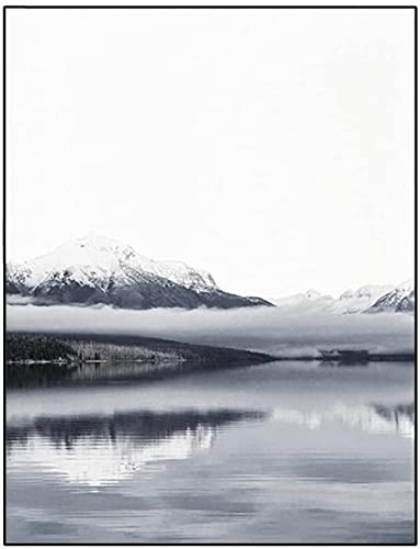 Cuadros de paisaje en la pared Montaña Lago Impresión en blanco y negro Art Poster Minimalista Lienzo Decoración del Hogar Fotos 40x50cmx2 Sin Marco