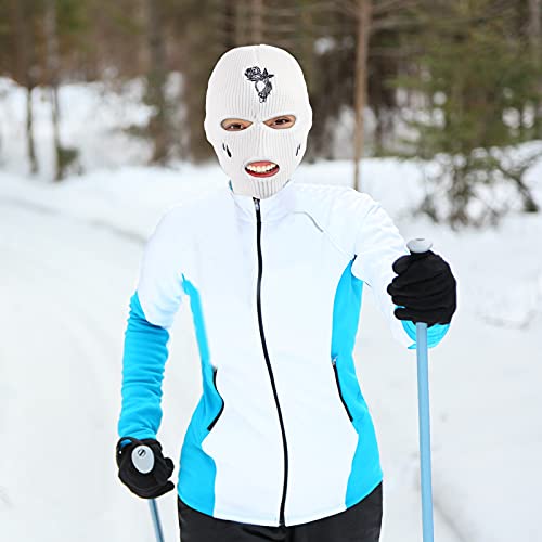 Cubierta de Cara Completa de 3 Agujeros Cubierta de Cara Completa de Punto Cubierta de Cara de Esquí Pasamontañas de Invierno Suave Gorro de Máscara de Esquí (Negro, Rosa, Blanco, 3)