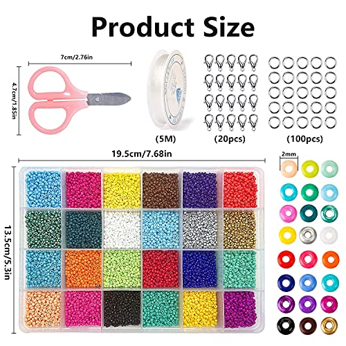 Cuentas de Cristal, 2 mm 24000 Mini Cuentas de Colores para DIY Pulseras Collares Bisutería Joyería-Making (24 Colores)