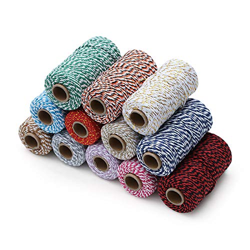 Cuerda de algodón de Colores de 100 Yardas / 2 mm, Cuerda Artesanal para Tejer, Cuerda para Manualidades, Envoltura de Regalos (Rosa y Blanco)
