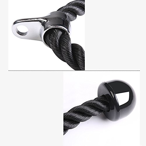 Cuerda de nailon duradera para tríceps, cuerda de entrenamiento de tríceps resistente con gancho de acero para gimnasio y hogar, accesorio negro para máquina de ejercicios de 68 cm