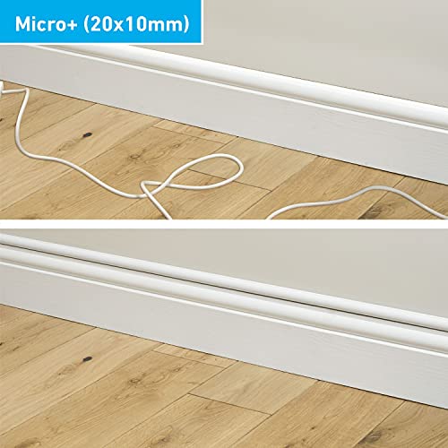 D-Line Micro+ 1D2010W-2PK, Canaletas de plástico para cables de red y líneas eléctricas, para cables eléctricos de 2 x 1 metro de longitudes, 20x10 mm (2 metros), Blanco