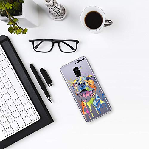 dakanna Funda para Samsung Galaxy A8 2018 | Perro Pitbull Watercolor | Carcasa de Gel Silicona Flexible | Fondo Transparente