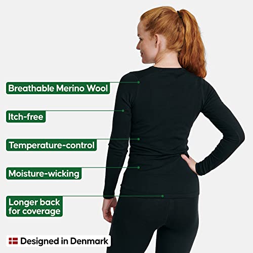 DANISH ENDURANCE Women's Merino Long Sleeved Shirt XL Black 1-Pack