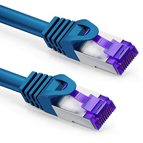 deleyCON 15m RJ45 Cable de Conexión Ethernet & Red con Cable en Bruto CAT7 S-FTP PiMF Blindaje Gigabit LAN SFTP Cobre DSL Conmutador Enrutador Patch Panel - Azul