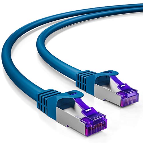 deleyCON 15m RJ45 Cable de Conexión Ethernet & Red con Cable en Bruto CAT7 S-FTP PiMF Blindaje Gigabit LAN SFTP Cobre DSL Conmutador Enrutador Patch Panel - Azul
