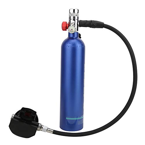 Denkerm Tanque de Buceo, Mini Equipo de Buceo portátil de 1 l, Cilindro de Buceo, Cilindro de oxígeno, Cilindro de Buceo con Capacidad de 15 a 20 Minutos, Dispositivo de respiración subacuática(Azul)