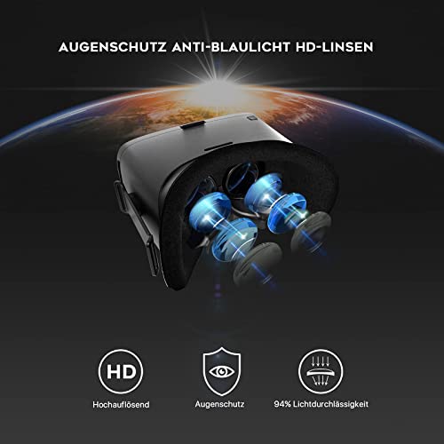Destek VR Gafas V5 para teléfonos móviles, Gafas VR de Alta definición 110° Campo de visión Realidad Virtual Auriculares para iPhone Samsung Android, Gafas 3D para 4.7 - 6.8 Pulgadas