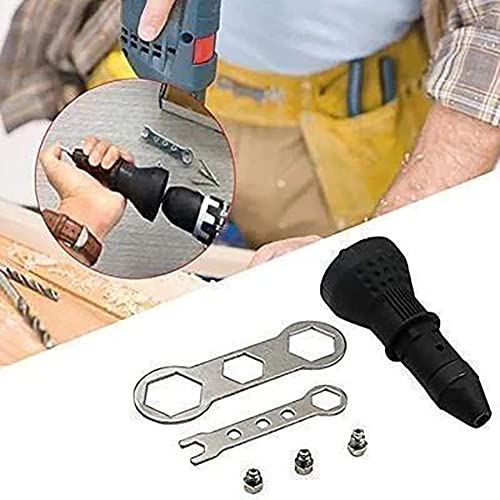 Detachable Drill Riveter Adapter, Electric Drill Tool Kit Riveter Adapter, Electric Rivet Nut Gun, Electric Rivet Nut Gun Riveting Tool, With 4pcs Convertible Head for Cordless Drill (Blue)