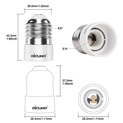 DiCUNO 2-Pack E27 to E14 Socket Adapter Socket Convertidor Adaptador de base de lámpara de para bombillas LED y bombillas incandescentes y bombillas CFL