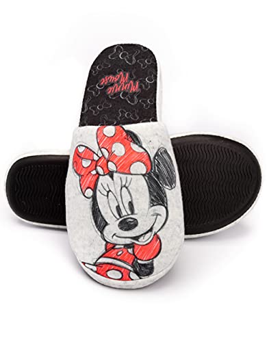 Disney Minnie Mouse Slippers para Mujer Slip-on Grey House Shoes 38-39 EU