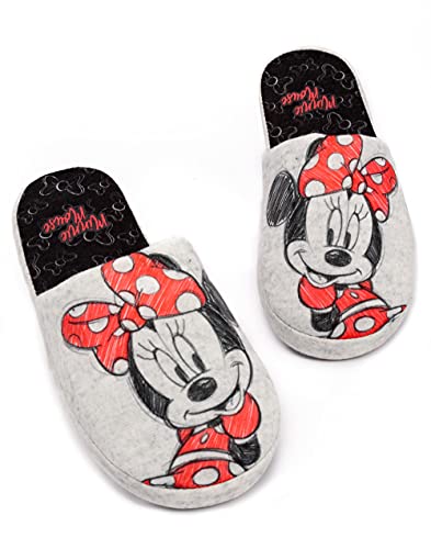 Disney Minnie Mouse Slippers para Mujer Slip-on Grey House Shoes 41-42 EU