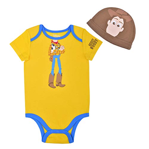 Disney - Mono de manga corta para bebé con gorra, disfraz de Woody o Buzz Lightyear - amarillo - 18 meses