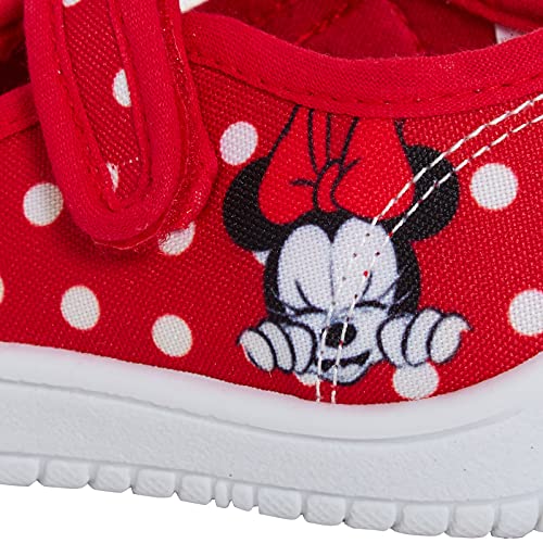 Disney Zapatos de lona para niñas Minnie Mouse First Walker Easy Fasten Plimsolls, color Rojo, talla 22 EU