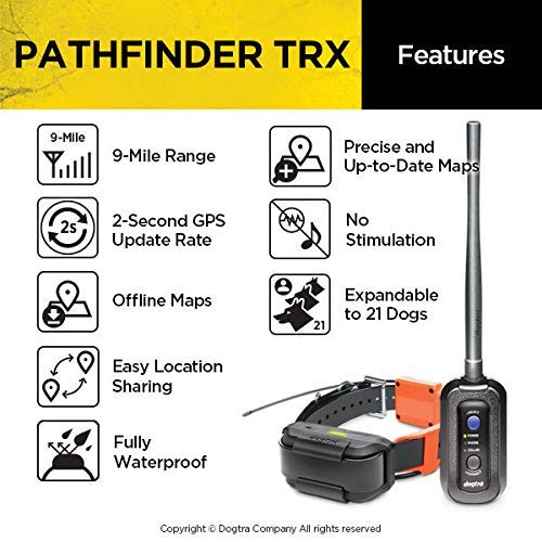 Dogtra Pathfinder TRX 9 millas 21 perro expansible impermeable Smartphone solo GPS Collar de seguimiento con tasa de actualización de 2 segundos, sin tarifa de suscripción, mapa satelital gratuito