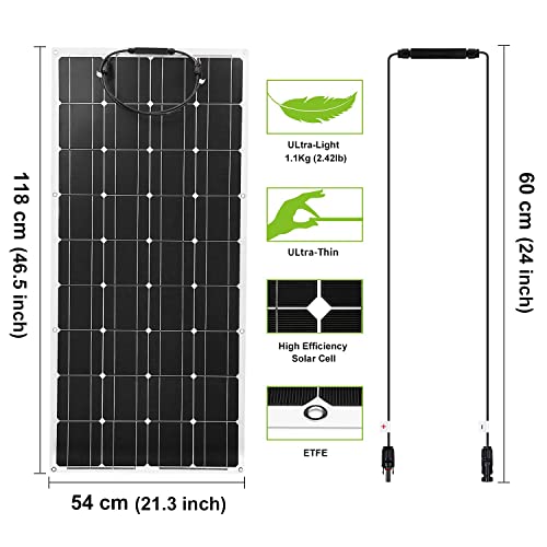 Dokio Juego de 2 piezas de panel solar de 100 W 12 V 24 V monocristalino flexible impermeable para furgoneta, autocaravana, caravana, barco, cabina, remolque, caravana, coche