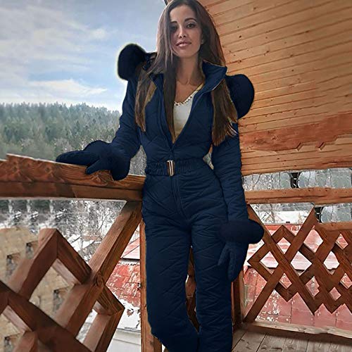 Dorjuli Skisuit - Mono largo de esquí para mujer con capucha, impermeable, para deportes al aire libre, con cremallera, conjunto de snowboard y esquí, azul, M