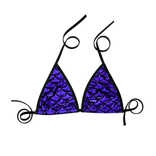 dPois Top de Bikini Sirena Mujer Disfraz Sirena Parte de Arriba Brillante Sujetador Escamas de Bikini Brillo Traje de Baño Ropa de Baño Playa Fiesta Noche Carnaval Halloween Azul Oscuro One Size