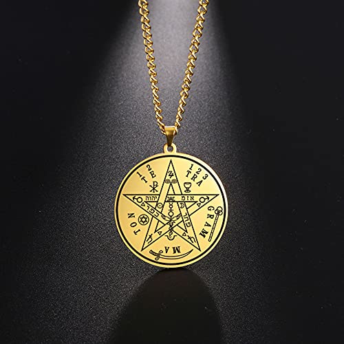 Dreamtimes Vintage Tetragrammaton Collar con colgante Wahyeh Magic pentagrama bendecido de Salomón Amuleto Collar de Acero Inoxidable Joyas Vikingas para Mujeres y Hombres