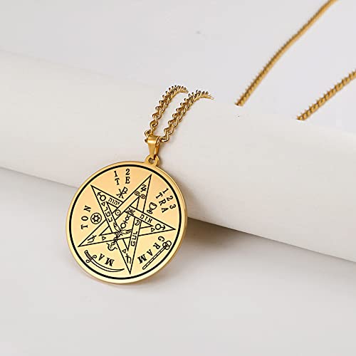 Dreamtimes Vintage Tetragrammaton Collar con colgante Wahyeh Magic pentagrama bendecido de Salomón Amuleto Collar de Acero Inoxidable Joyas Vikingas para Mujeres y Hombres