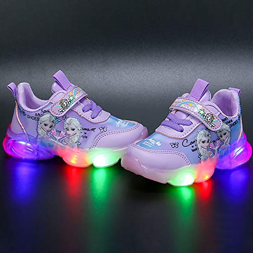 DTZW Zapatillas de correr con luz LED para niñas, transpirables, informales, al aire libre, intermitentes, deportivas, para niños, ligeras, talla 26, color: morado