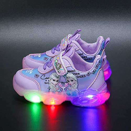 DTZW Zapatillas de correr con luz LED para niñas, transpirables, informales, al aire libre, intermitentes, deportivas, para niños, ligeras, talla 26, color: morado