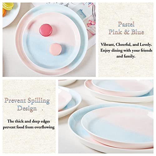 DUJUST Platos coloridos de porcelana rosa/azul de 6, 10 pulgadas, diseño pastel y fresco, Pascua/Primavera, fácil de limpiar, resistente a las virutas, sin plomo y sin BPA