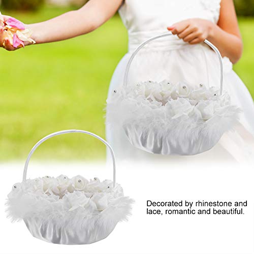 Duokon - Cesta para Flores de Boda, diseño de Encaje con pedrería, Color Blanco