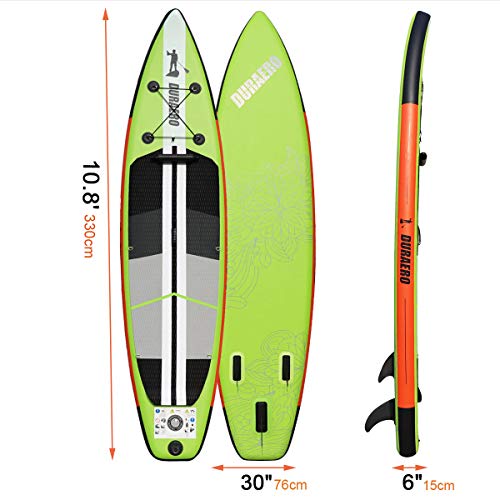 DURAERO Tabla Hinchable Paddle Surf Sup Paddel Surf Bomba, Asiento de Kayak, 330 x 76 x 15 cm, hasta 130 kg, Almohadilla integrada, Aleta Desprendible, Doble Remo Ajustable, Kit de Reparación