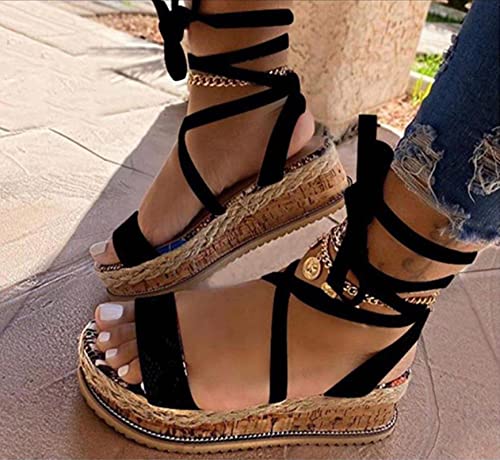 DZQQ Nuevas Sandalias de Verano para Mujer, cuñas, Estampado étnico, Moda, Zapatos Casuales de Serpiente, Zapatos de Mujer con Cordones, Sandalias de Playa de Talla Grande para Mujer