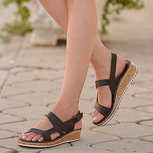 DZQQ Sandalias de Mujer Verano 2021 Zapatos Femeninos Mujer Peep-Toe Wedge Sandalias cómodas Sandalias Planas Sandalias Femeninas de Talla Grande 43