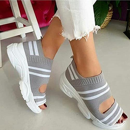 DZQQ Sandalias de Mujer Zapatos de Mujer Tejido elástico Slip On Peep Toe Cuñas Calzado Sandalias de Plataforma de Verano Zapatillas de Deporte Casuales para Mujer