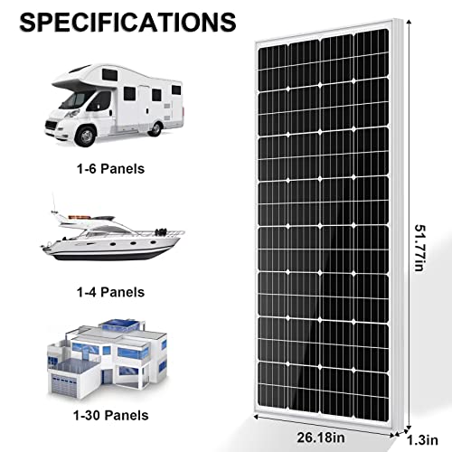 ECO-WORTHY 150 Watts panel solar monocristalino de 12 voltios aplicable para autocaravana, barcos, cobertizo, caravana, hogar, sistema de energía solar fuera de la red (Panel solar 150W)